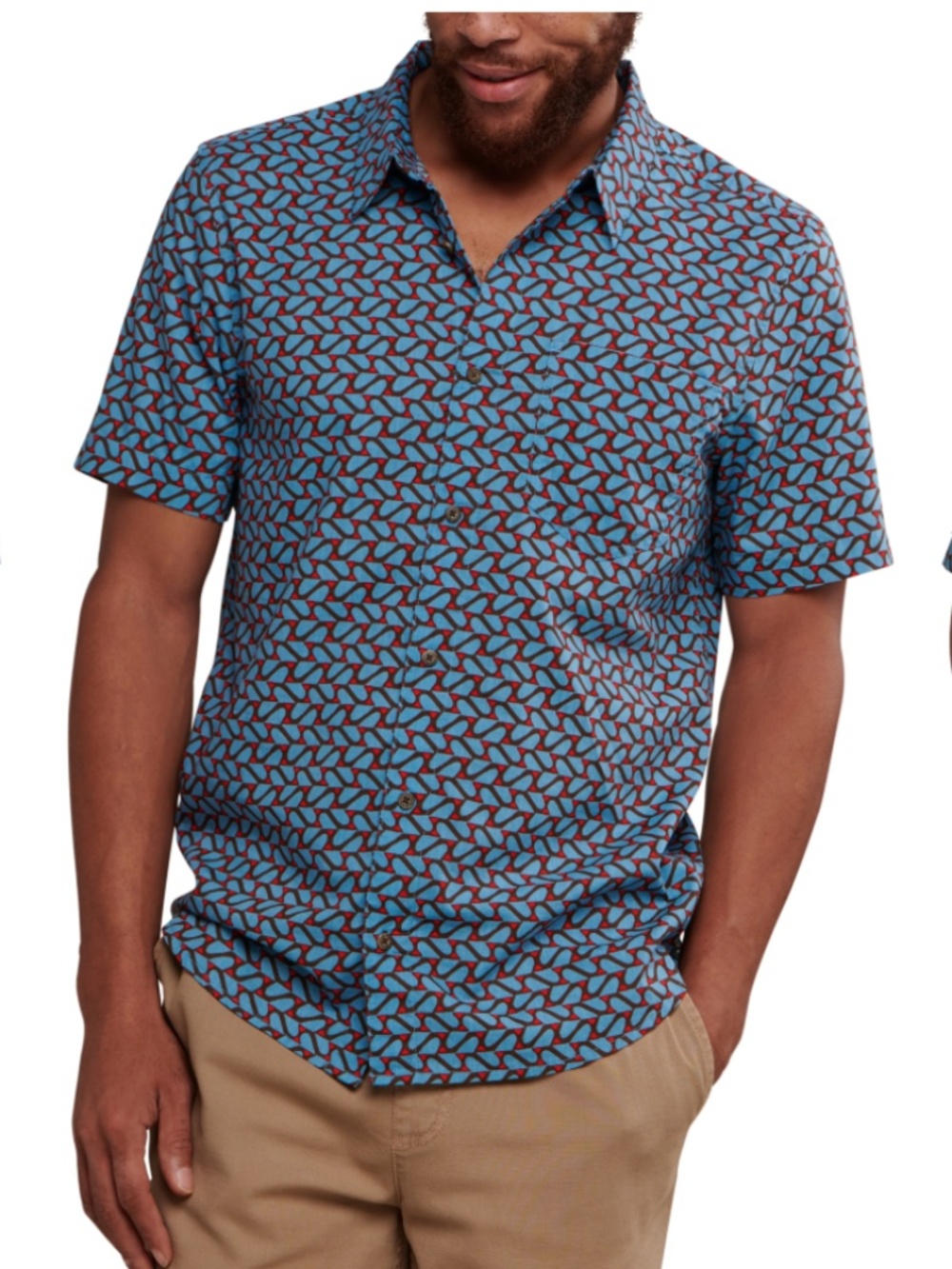 Toad&Co Short-Sleeve Geometric Blue and Red Button-Down Shirt